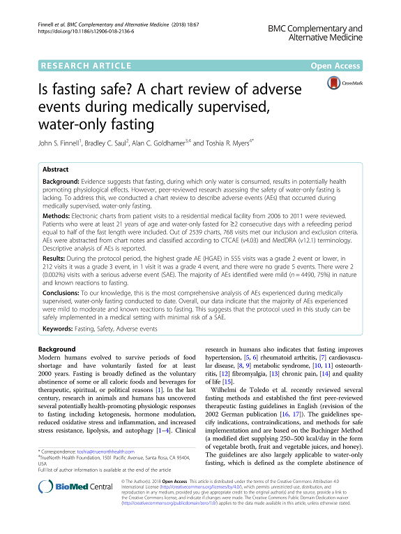 Is fasting safe? A chart review of adverse events during medically supervised, water-only fasting