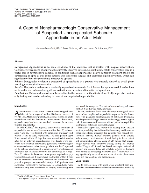 A case of nonpharmacologic conservative management of suspected uncomplicated subacute appendicitis in an adult male
