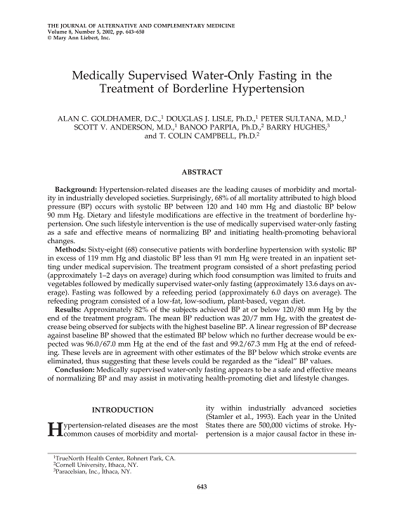 Medically supervised water-only fasting in the treatment of borderline hypertension