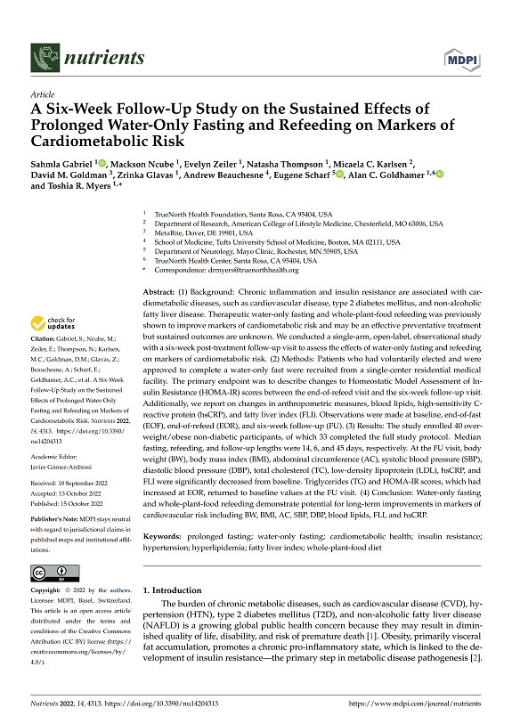 A Six-Week Follow-Up Study on the Sustained Effects of Prolonged Water-Only Fasting and Refeeding on Markers of Cardiometabolic Risk
