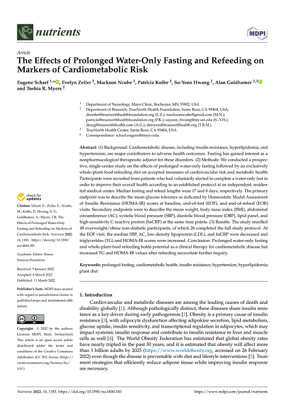 The Effects of Prolonged Water-Only Fasting and Refeeding on Markers of Cardiometabolic Risk