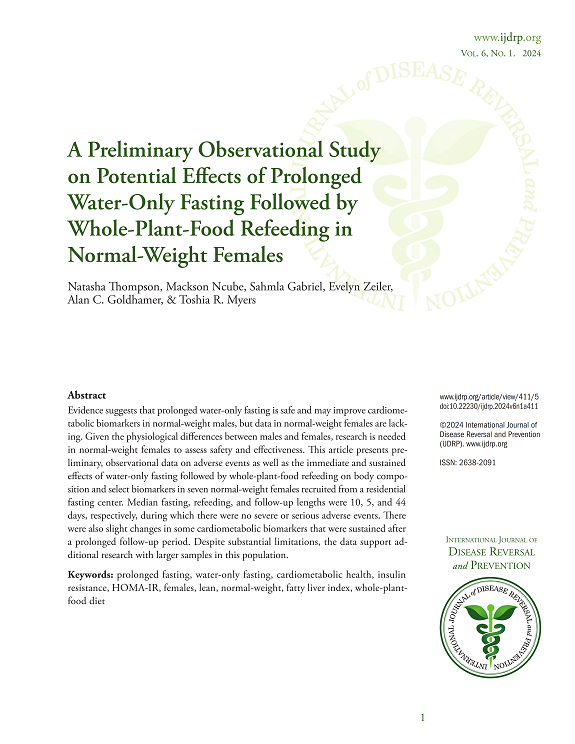A Preliminary Observational Study on Potential Effects of Prolonged Water-Only Fasting Followed by Whole-Plant-Food Refeeding in Normal-Weight Females