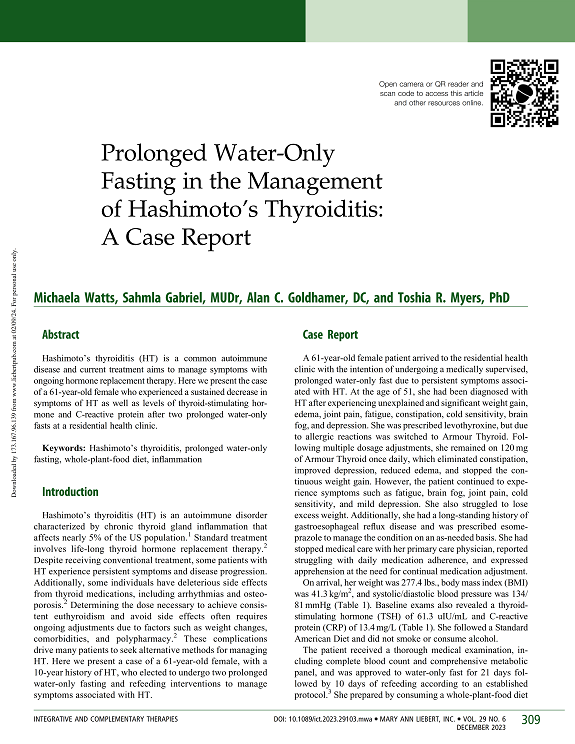 Prolonged Water-Only Fasting in the Management of Hashimoto’s Thyroiditis: A Case Report
