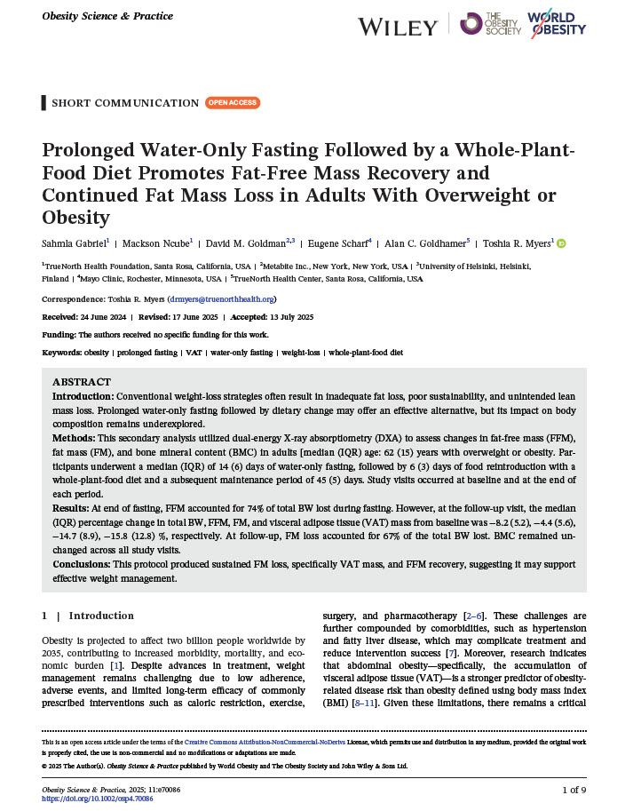 Prolonged Water-Only Fasting Followed by a Whole-Plant-Food Diet Promotes Fat-Free Mass Recovery and Continued Fat Mass Loss in Adults With Overweight or Obesity