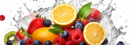 Assorted fruits with water splashes